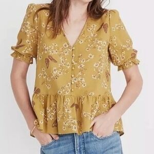 Madewell Mustard Floral Peplum Blouse